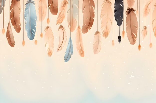 decorative background with feathers hanging