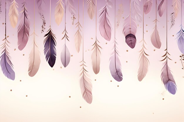 decorative background with feathers hanging