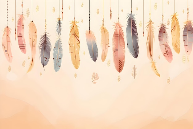 decorative background with feathers hanging