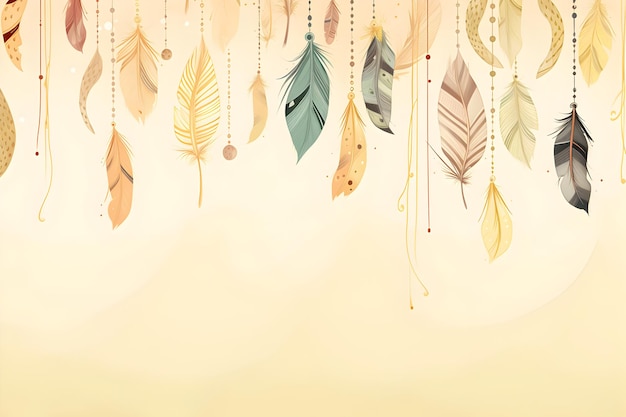 decorative background with feathers hanging