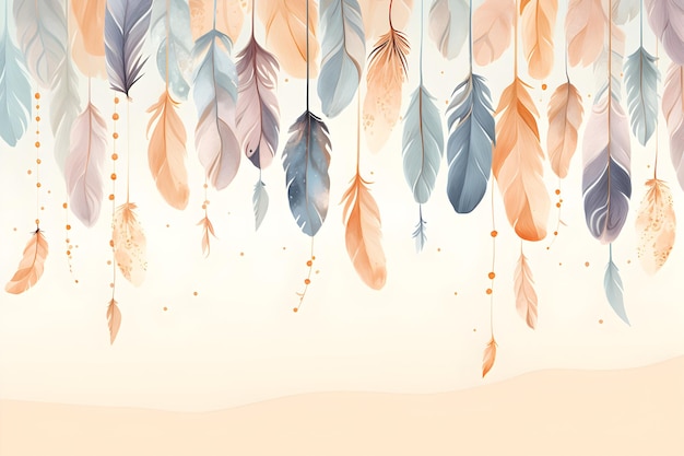 decorative background with feathers hanging