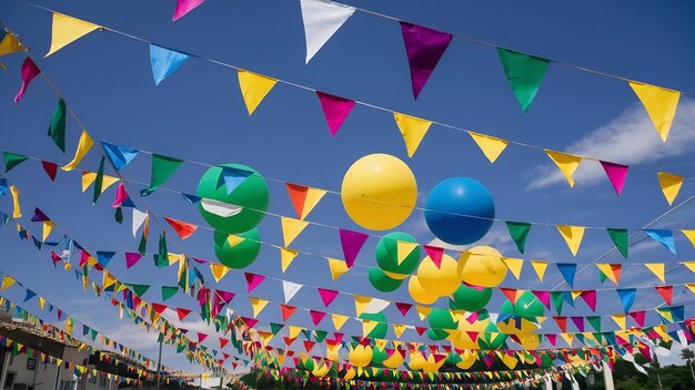 Decorative balloons and colorful flagsfor the sao joao festival in june in northeastern brazil