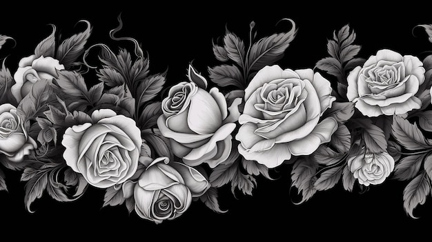 Decorative black border with floral rose elegant background Generative AI