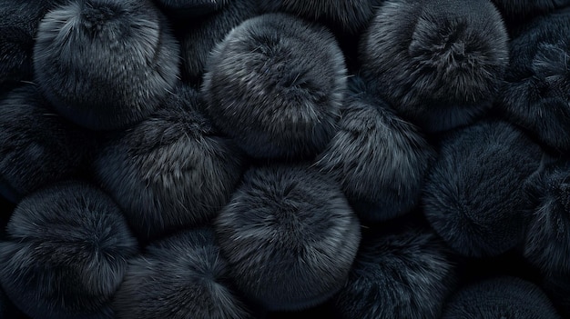 Photo decorative black pompoms made of faux fur closeup image ai generated