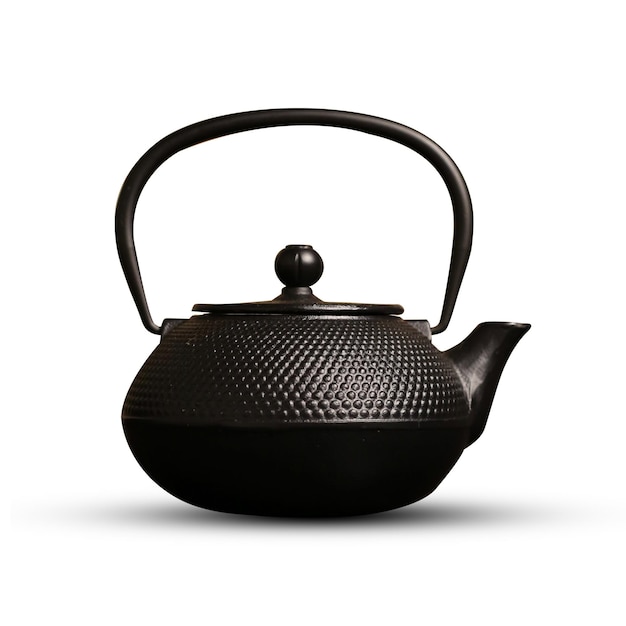 Decorative black teapot with handle isolated on a white background