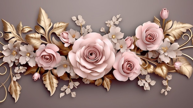 Decorative border with floral rose elegant background Generative AI