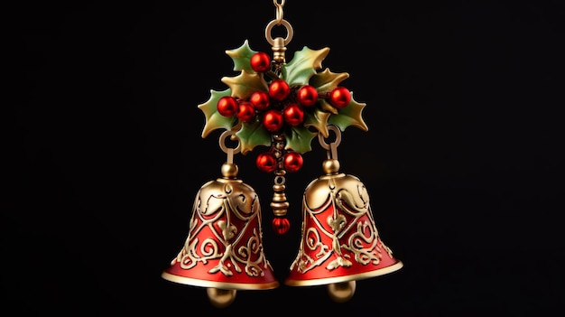 Decorative christmas ornament with christmas golden bells or jingle bells Christmas decoration