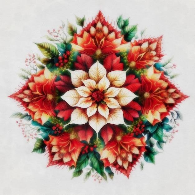 Decorative Christmas theme suitable for a card mandala of flowers and dried plants watercolor