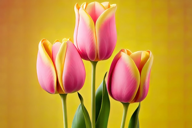 Decorative colorful tulip flowers on a background Generative Ai