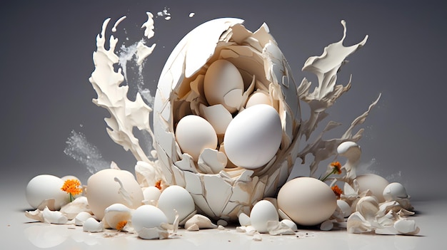 decorative composition still life of chicken eggs creative food products