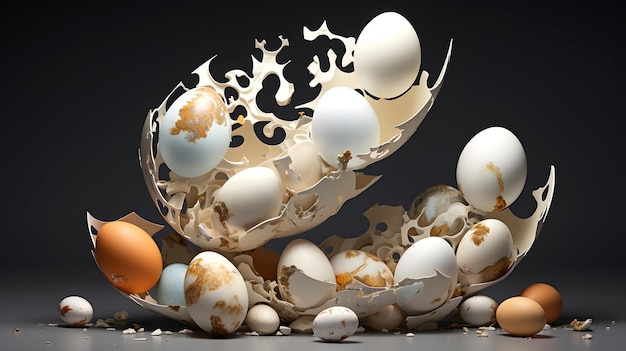 decorative composition still life of chicken eggs creative food products