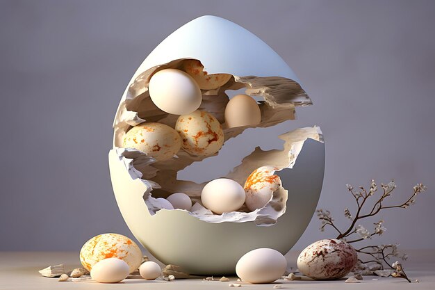 decorative composition still life of chicken eggs creative food products