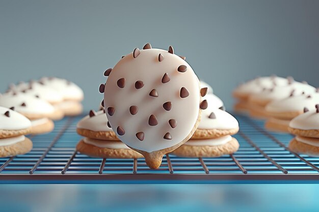 Photo decorative cookies on cooling rack with chocolate chips