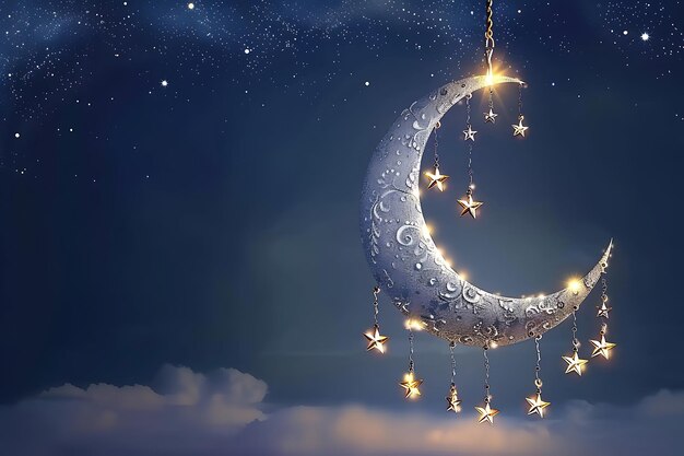 Decorative crescent moon eid mubarak card design