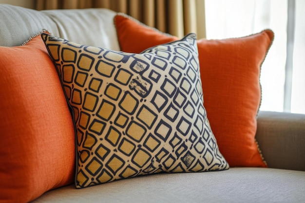 Decorative cushions enhance a cozy living room ambiance with modern patterns and vibrant colors