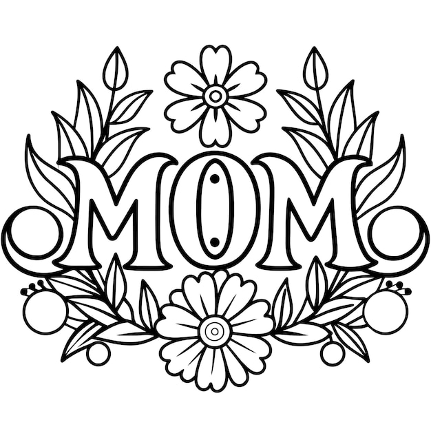 A decorative design with the word Mom is showcased surrounded by elegant floral