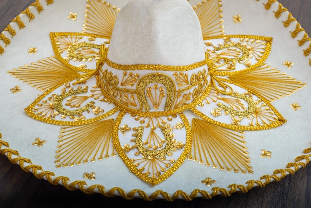 Decorative details of a charro hat Mariachi hat Typical mexican sombrero