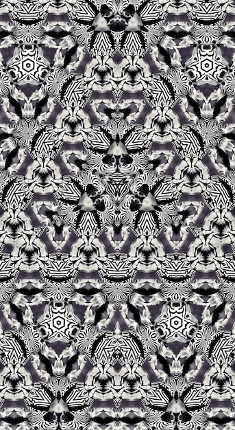 A decorative digital kaleidoscope pattern monochrome