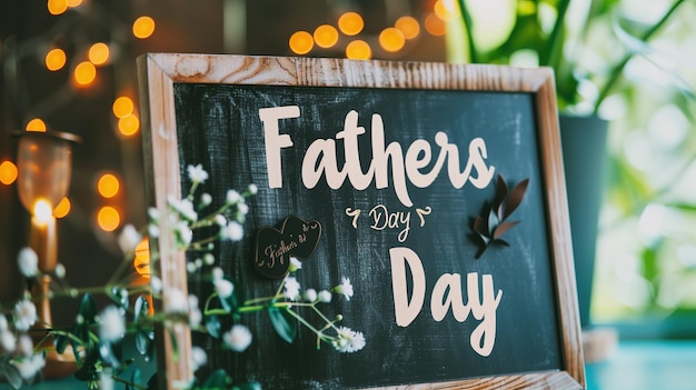 Decorative Fathers Day Chalkboard Sign with Festive Lights