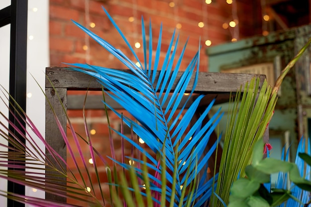 Decorative floral design The palm tree is painted blue