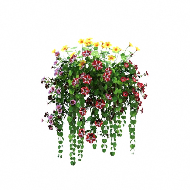 decorative flower in a pot isolated on white background, 3D illustration, cg render