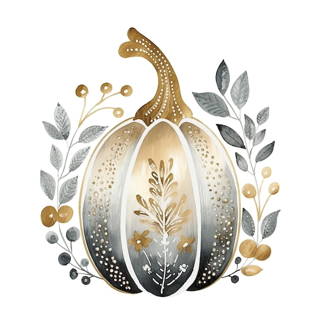 Photo decorative gold pumpkin halloween decor on a white background