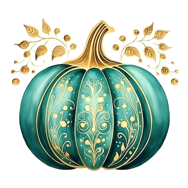 Photo decorative gold pumpkin halloween decor on a white background