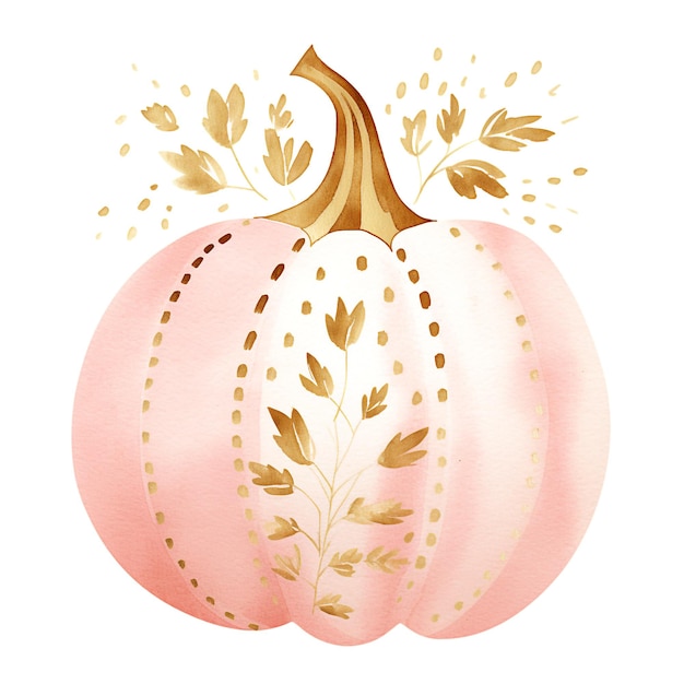 Photo decorative gold pumpkin halloween decor on a white background