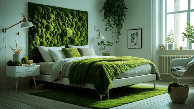 Decorative Green moss wall decor panel for interior decoration in modern living room office space