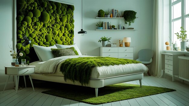 Decorative Green moss wall decor panel for interior decoration in modern living room office space