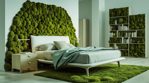 Decorative Green moss wall decor panel for interior decoration in modern living room office space