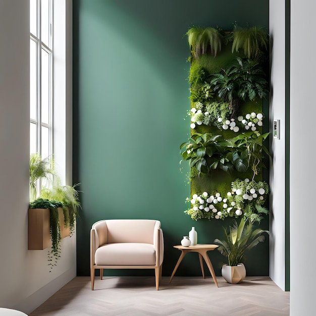 Photo decorative green wall for a modern house