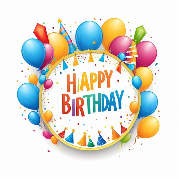 Photo decorative happy birthday text design white background