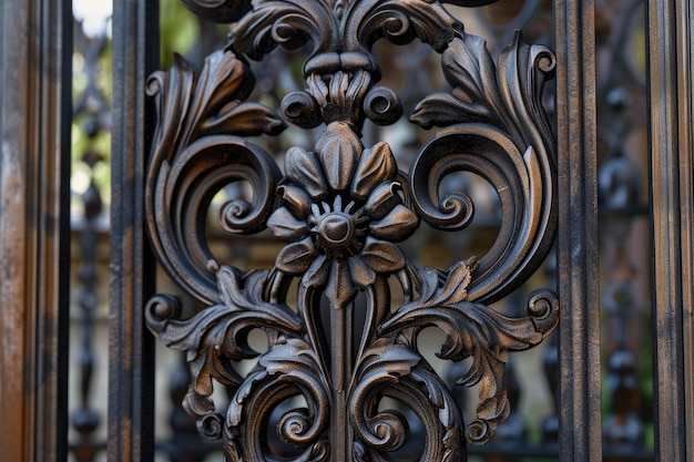 Photo decorative iron gate with openwork ornamentation