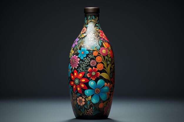 Photo decorative juice bottle with floral pattern