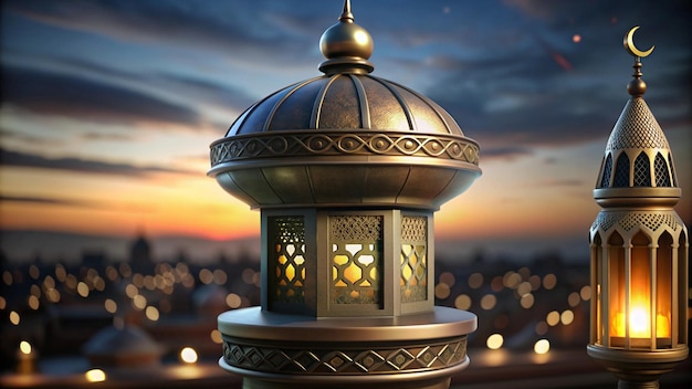 a decorative lamp with a sunset in the background