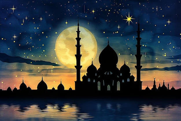 Decorative landscape background for ramadan