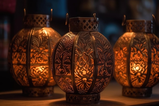 Decorative Lanterns With Intricate Patterns Generative AI