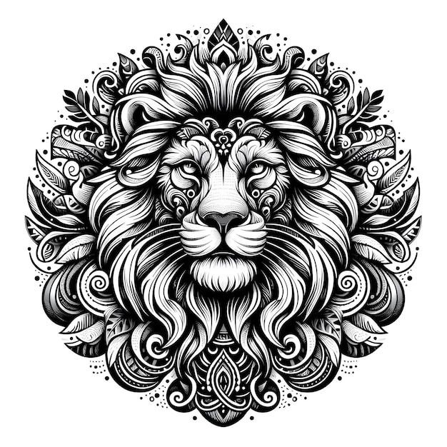 Photo decorative lion head tattoo white background