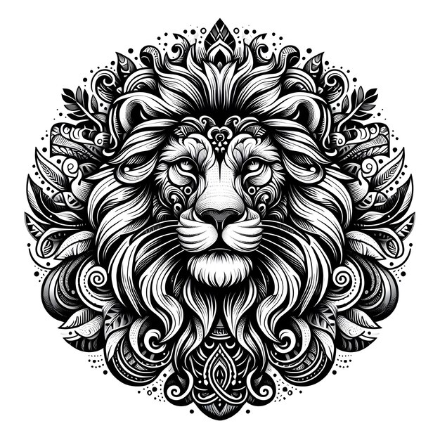 Photo decorative lion head tattoo white background