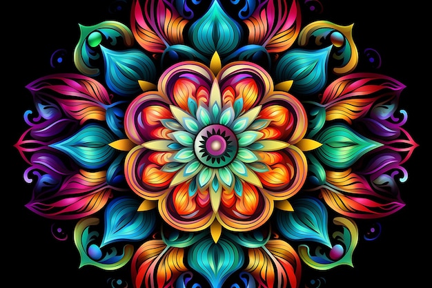 Decorative mandala design in rainbow colours