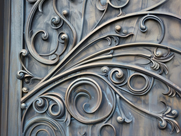 A decorative metal design with a lot of detail including a lot of swirls