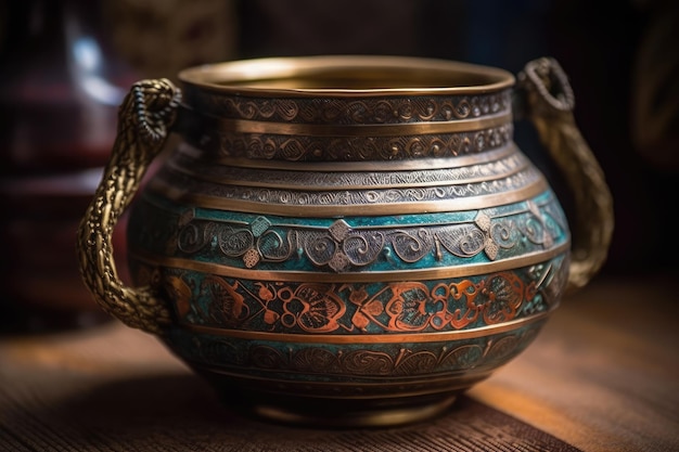 Decorative Metal Pot With Traditional Design Generative AI