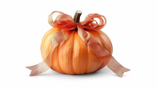 Photo decorative orange pumpkin with a ribbon bow on top perfect for autumn festivities and seasonal decorations