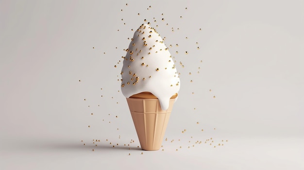 A decorative pink ice cream cone with silver swirls and pearllike sprinkles showcased against a