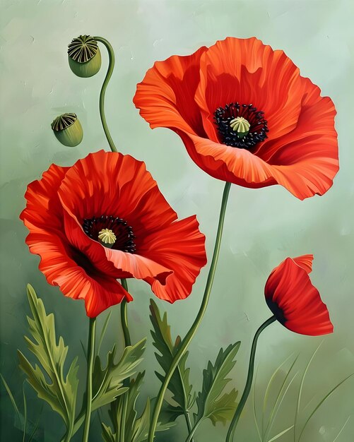 Photo decorative poppy flowers side view