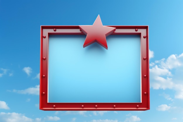 Decorative red frame with star on sky background for your design space for text