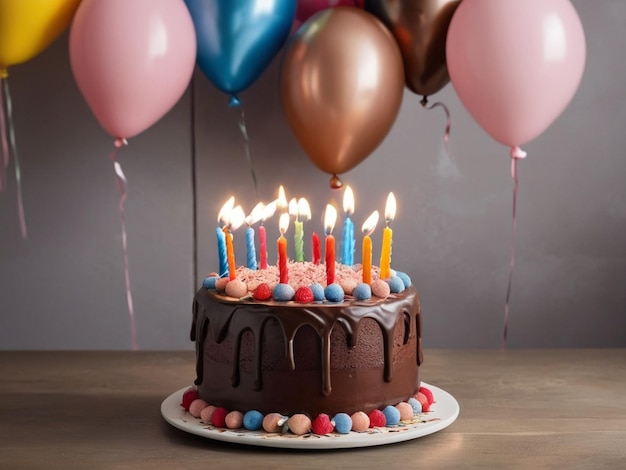 decorative room with birthday chocolate cake