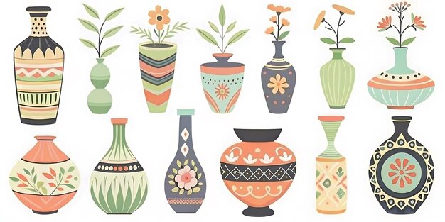 Photo decorative set of colorful vases and pots