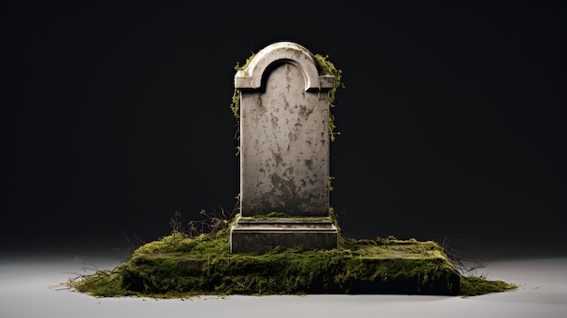 A decorative stone tomb stand set in grass in 3d